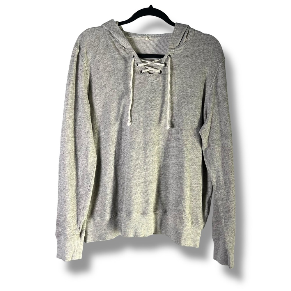 J Crew Womens Size XL Hoodie‎ Heathered Gray Lace Up Pullover Sweatshirt Cotton